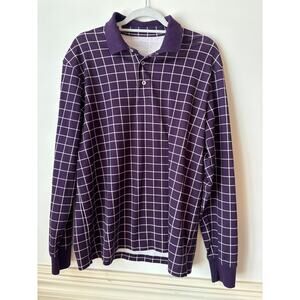 Land’s End Long-Sleeve Purple Window Pane Check Classic Golf Polo Sz Large